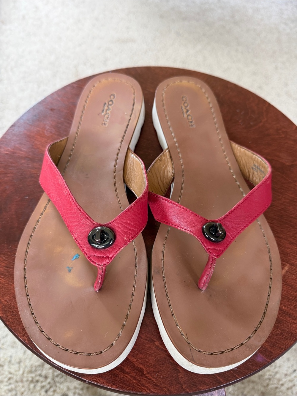 Coach Shelly red thong sandals